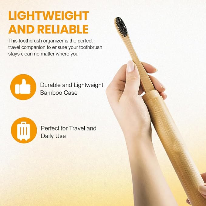 VASANA 2PCS Bamboo Toothbrush Case Portable Toothbrush Container Reusable Toothbrush Holder Personal Cleaning Tools Storage for Daily Use Traveling Camping(21CM)