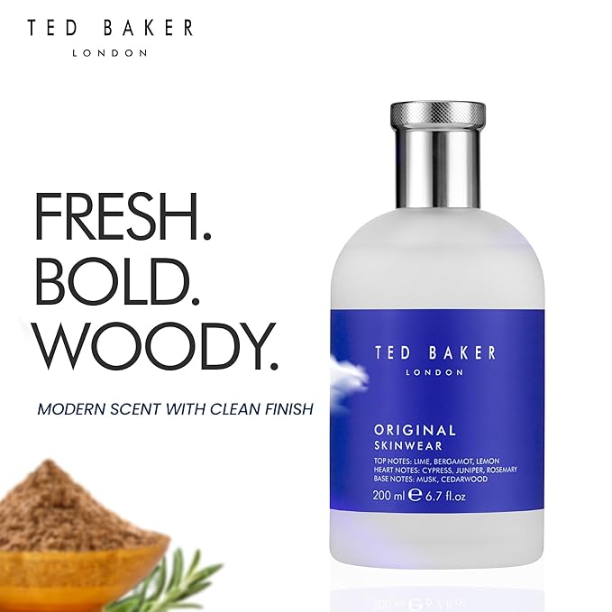 Ted Baker Original Skinwear Eau de Toilette for Men Woody Aromatic Fragrance with Lime, Bergamot, Sandalwood & Amber, Citrus, Refreshing, Mens Cologne Spray For Him 6.7 fl oz