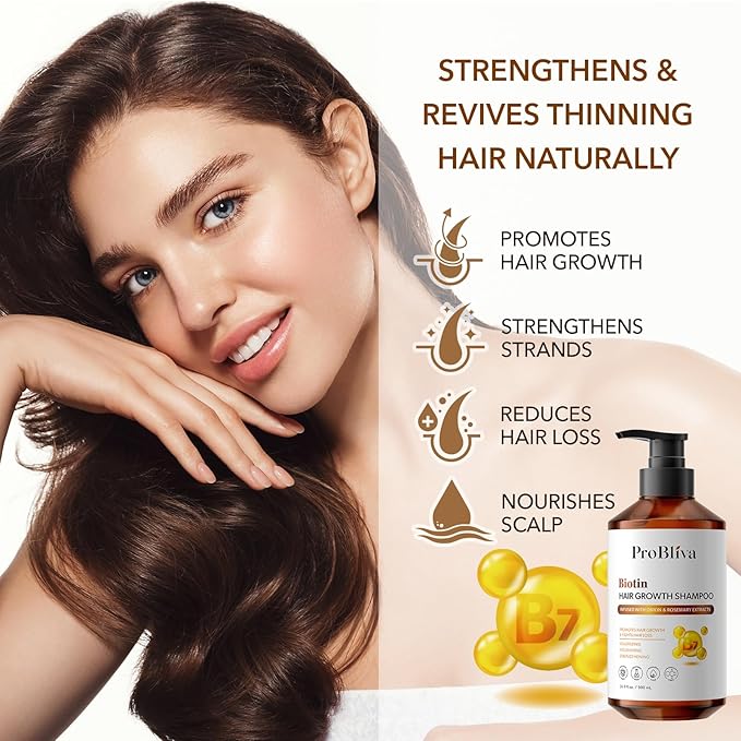 Biotin Hair Growth Shampoo for Thinning Hair in Adults 30+ – Strengthening Formula with Biotin & Rosemary – Reduces Shedding, Supports Fuller, Stronger Hair – Sulfate-Free, 16.9 fl oz