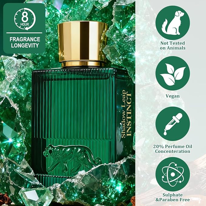 Shadow Leap - Instinct Eau De Parfum, Long-Lasting Spicy Woody Vanilla Perfumes for Men or Women, Vegan, Paraben-Free, Unisex - 100ml | 3.4 fl. oz + 2ml Samples