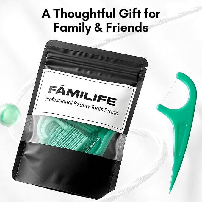 FAMILIFE Floss Picks 90 Count Mint Flavor, Dental Floss Picks for Adults & Kids, Strong Thread Flossers & Tooth Picks Flossers for Daily Oral Care Travel Floss Bag