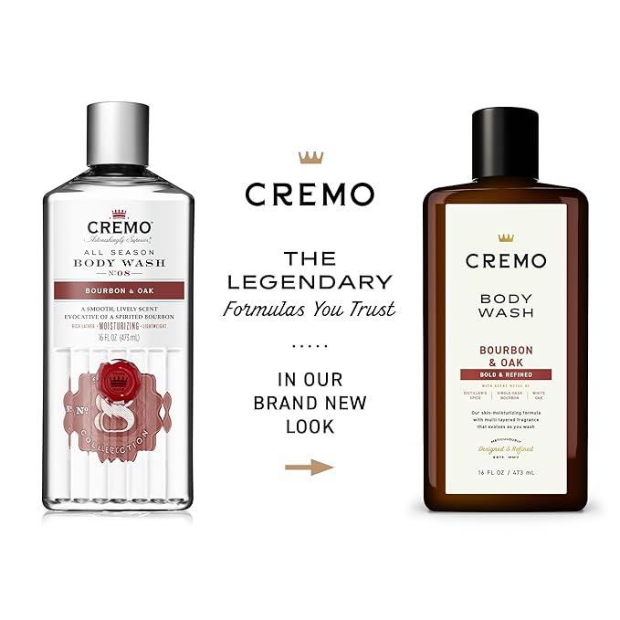 Cremo Rich-Lathering Bourbon & Oak Body Wash, A Sophisticated Blend of Distillers Spice,16 Fl Oz (2-Pack), Packaging may vary