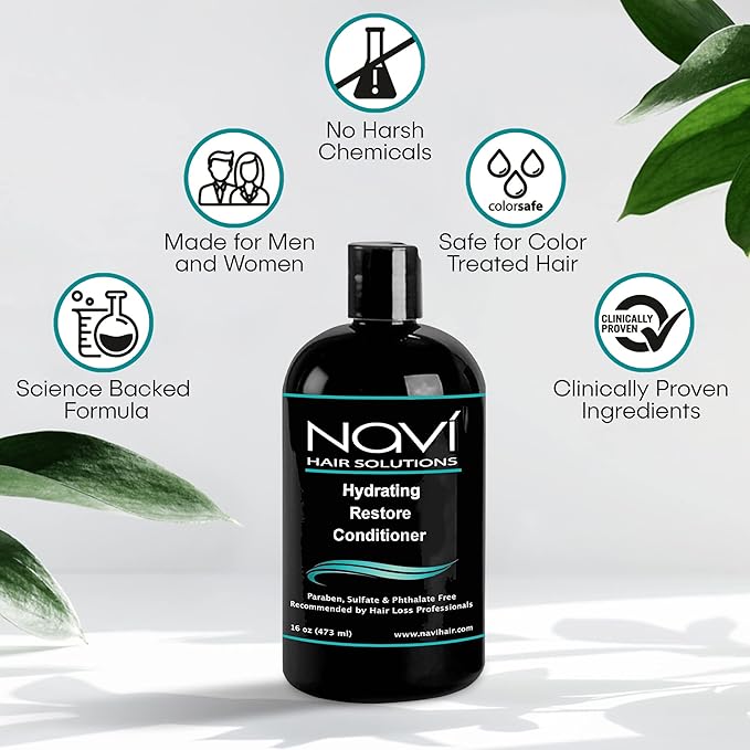 Navi Hair Loss Conditioner to Restore Hair Growth, Moisturizing Conditioner Safe for Color Treated Hair, DHT Blocker for Thinning Hair, Hair Regrowth and Thickening for Men and Women, 16 oz