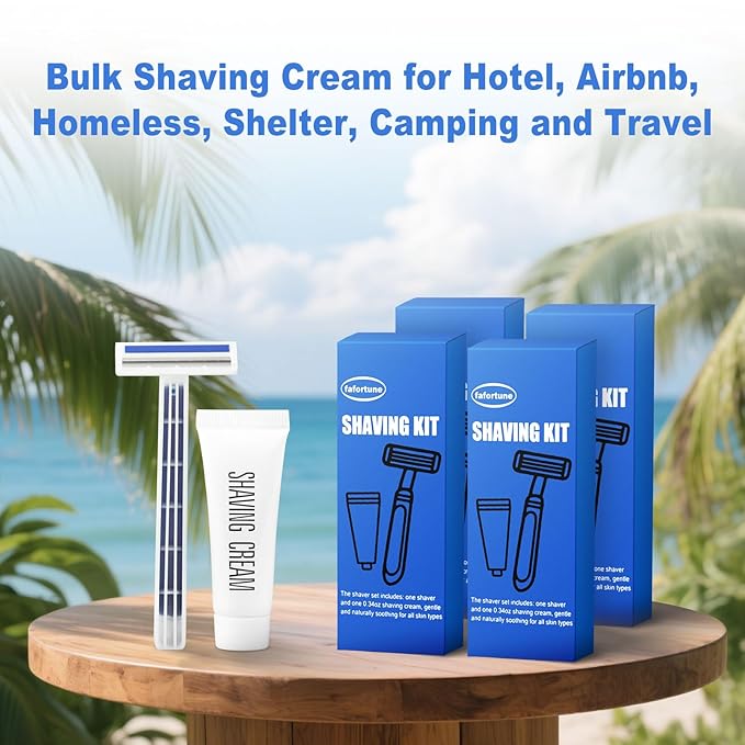 Shave Kit in Bulk Twin Blade Razors with Protective Cap,Disposable Razors in Bulk Shaving Cream for Hotel, Airbnb, Homeless, Shelter, Camping and Travel (60)