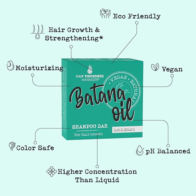 Hair Thickness Maximizer Batana Oil for Hair Growth Shampoo Bar - Eco-Friendly, No Harsh Chemicals, Color Safe, pH Balanced - Solid Shampoo Bar Equal to 3 Liquid Bottles - Zero Plastic, USA Made