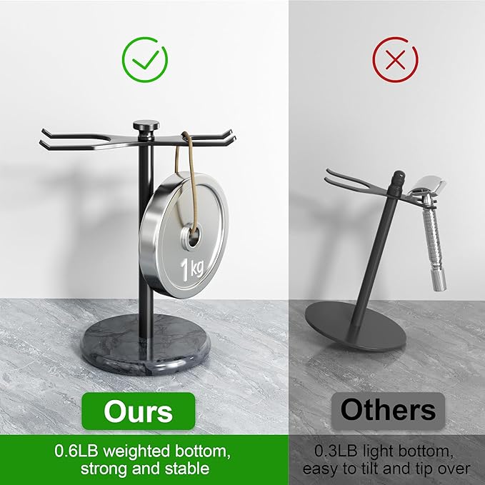 pickpiff Safety Razor Stand with Brush Holder, Marble Base with Black Metal Holder Heavy Duty, Extra Wide Openings, Fits Most Brushes and All Kinds Of Razors