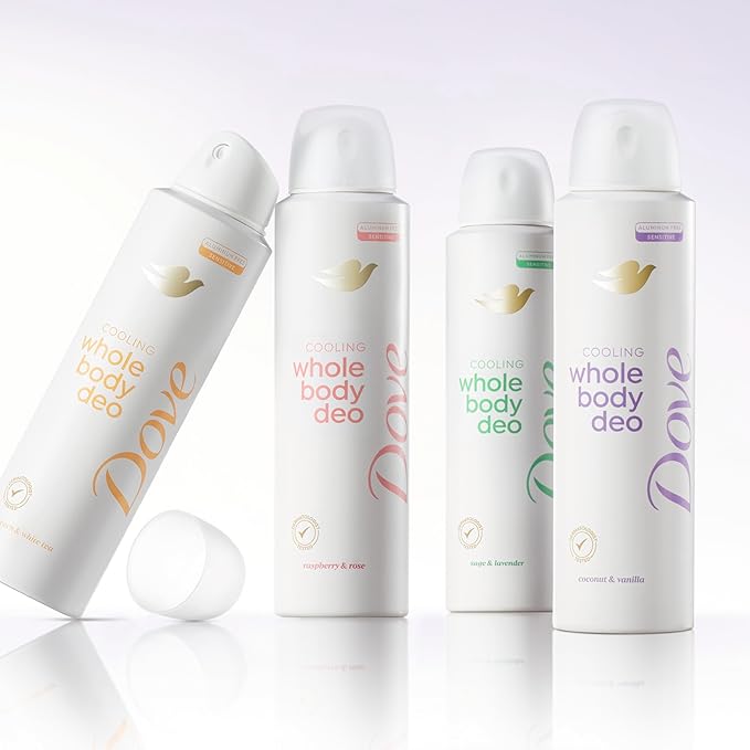 Dove Whole Body Deo Aluminum Free Invisible Spray Deodorant Coconut & Vanilla for 72h Odor Control 4 oz