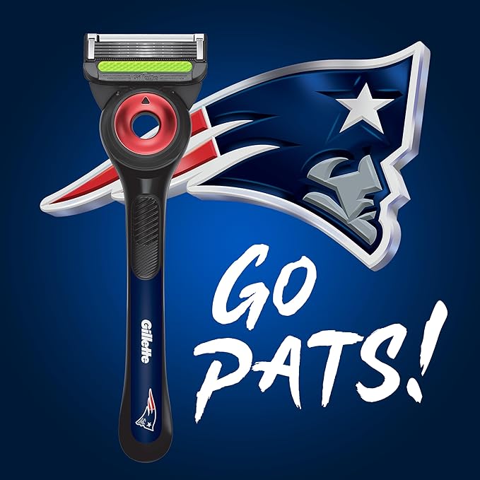 Gillette Labs Special NFL Patriots Edition Shaving Razor for Men - 1 Handle, 4 Razor Blade Refills & Magnetic Stand, Holiday Gifts for Men, GilletteLabs with Exfoliating Bar