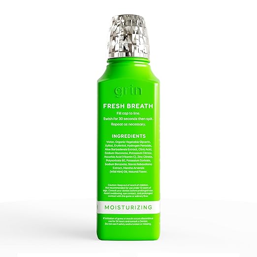 Grin Fresh Breath Oral Rinse, 16 Fl Oz, Fresh Breath Mouthwash, Super Mint Flavored, Alcohol-Free