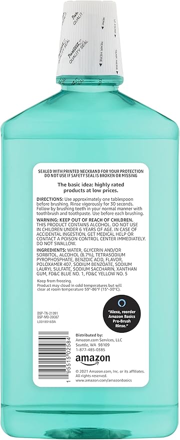 Amazon Basics Pre-Brush Dental Rinse, Green Mint Flavor, Loosens Plaque Before Brushing, 24 Fluid Ounces, 1-Pack (Previously Solimo)