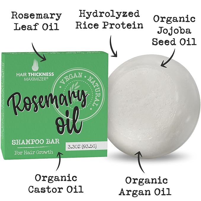 Rosemary Oil for Hair Growth Shampoo Bar. Eco-Friendly,No Harsh Chemicals, Color Safe, pH Balanced. Solid Shampoo Bar Equal to 3 Liquid Bottles. Zero Plastic, USA Made, Strengthening & Dry Hair Relief