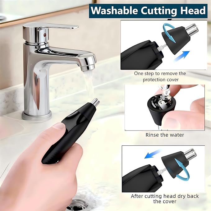 Ear and Nose Hair Trimmer for Men, 2025 USB Rechargeable 3 in 1 Professional Painless Eyebrow & Facial Hair Trimmer for Men Women, Dual-Edge Blades, Powerful Motor, Easy Cleansing