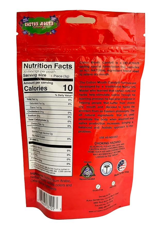 Cotton Mouth Candy Dry Mouth Relief Fruit Mix 3.3 Ounce Bag (1 Bag) | Relieves Dry Mouth & Increases Saliva Production, Sugar Free, Gluten Free, Delicious Fruit Flavor, Individually Wrapped, 30 Ct