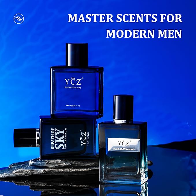 Ycz 3-Piece Cologne for Men Set - 50ml Each, Ocean/Sky/Club Perfume for Men, Eau de Cologne with Woody Fresh Citrus Notes, Ideal Special Occasions, Elegant Gift Box, Long-Lasting Sillage Unique Gift