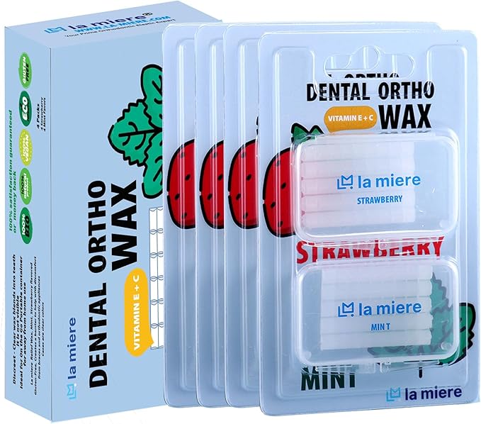 LA MIERE 8 Boxes Pre-Cut Food Grade Dental Wax Orthodontic Wax Braces Wax Shield Lips & Gums Dental Teeth Braces Wearer Mint & Strawberry