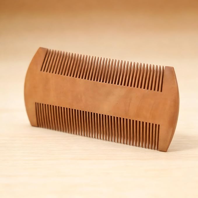 Dual-Sided Wooden Beard Comb for Men - Mustache Comb & Beard Brush Set, Anti-Static Wide & Fine Teeth for Detangling, Styling and Grooming Kit, Travel Friendly