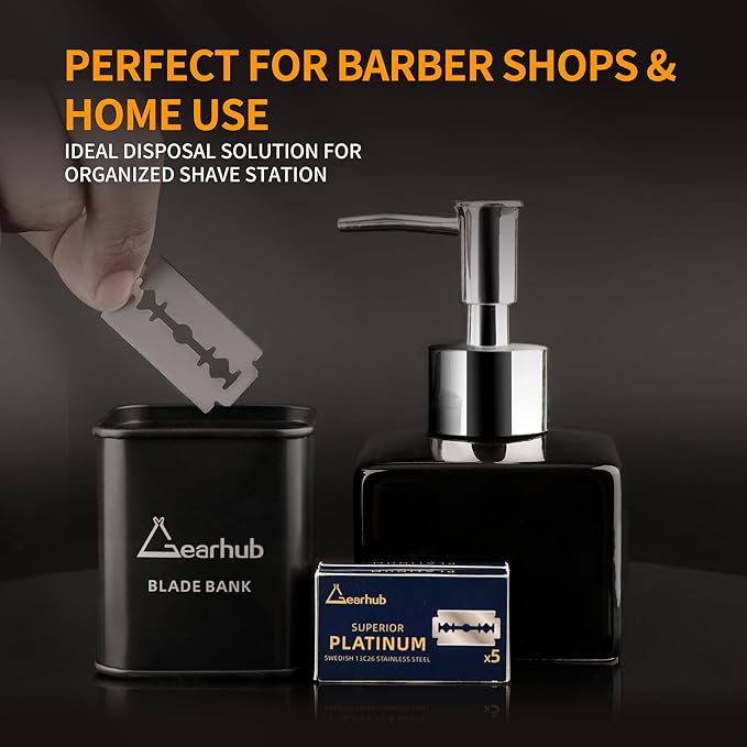 Gearhub Blade Bank Sharps Disposal Container Safely Store Used Safety Razor Blades Large Capacity for Barber Shops & Personal Use Sealed Design Holds 300+ Blades, Compact & Durable
