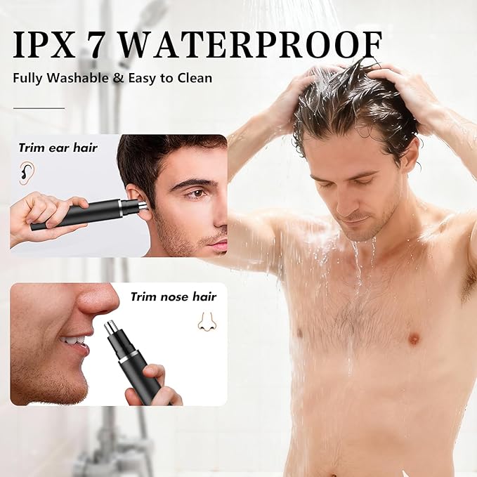 Nose Hair Trimmer, Rechargeable Cordless Painless Ear Eyebrow Trimming Tool Dual Edge Blades Razor Easy Cleansing with LED Light for Man Woman, IPX7 Waterproof, for Nose, Ear, Eyebrows