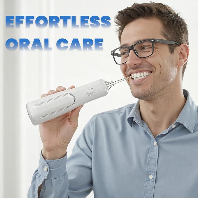 Water Dental Flosser Teeth Pick: Portable Oral Irrigator, 3 Modes Cordless Water flosser,Battery Operated, IPX5 Waterproof Flossing Machine for Teeth Cleaning for Travel Home - White