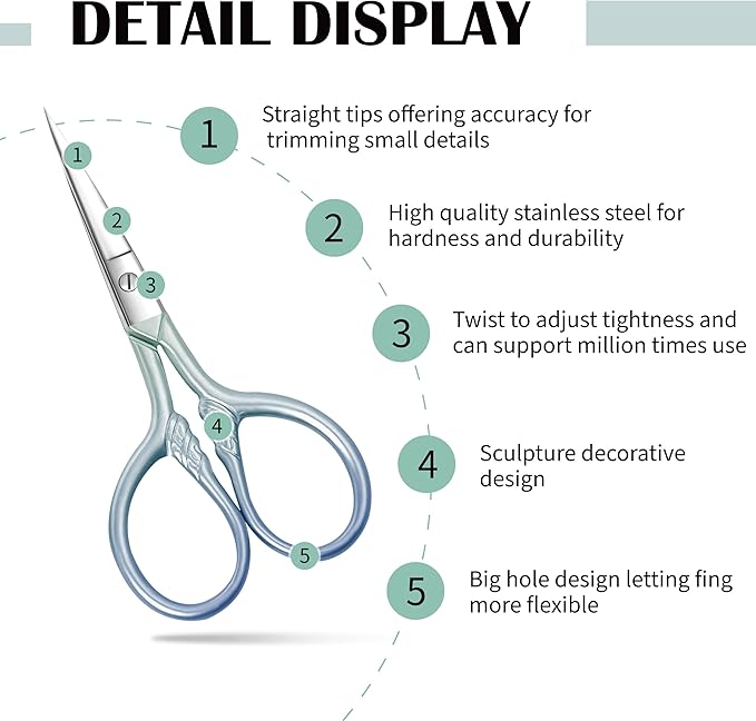 2 Pcs Eyebrow Scissors for Women, Professional Grooming Mini Scissors with Stainless Steel Straight Tip, 3.5 Inch Pink Small Scissors, Beauty Kit for Personal Care with PU Case, Gradient Blue