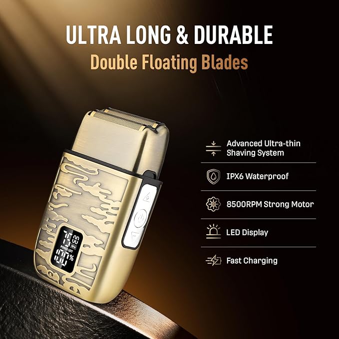 Mens Foil Shavers, Beard Trimmers for Men Professional,Electric Shavers for Men, Mustache Trimmer Face Shaver, Wet/Dry Beard Shaver, 3 Peeds Electric Razor for Face (Bright Bronze)