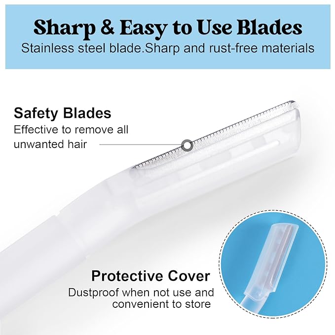6 PCS Transparent Eyebrow Razor Set, Face Razor for Women and Men, Multipurpose Dermaplaning Tool, Eyebrow Hair Trimmer, Face Shaver with Protective Cover, 3 Pcs Long Handles and 3 Pcs Short Handles