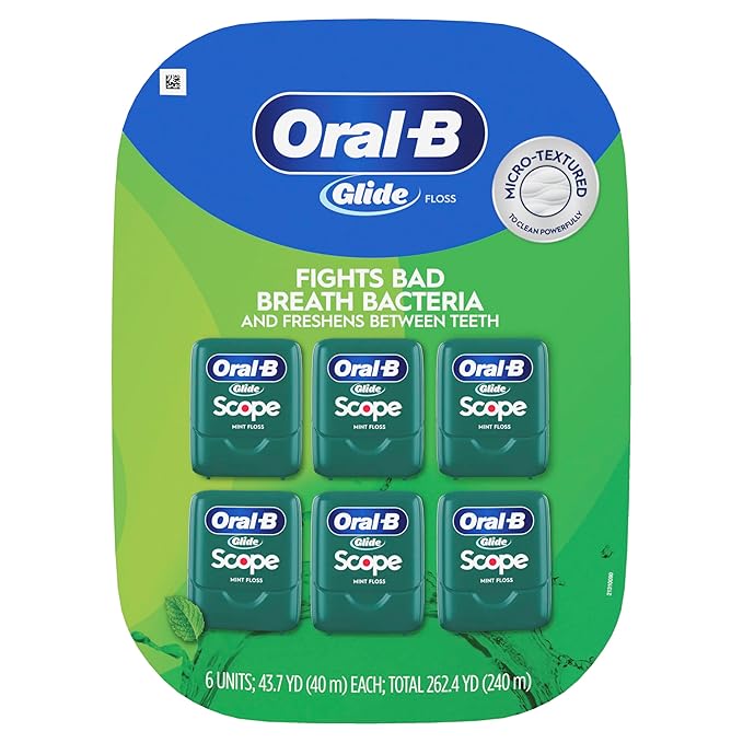 Oral-B Glide Dental Floss, Scope Mint Flavor, 40 m, 6 Count (Pack of 2)
