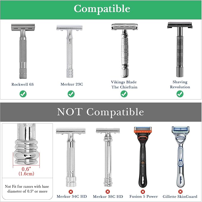 Linkidea 2 Pack Safety Razor Stand, Opening Dia 0.5" (13mm) Men's Shaving Razor Holder, Razor Holder for Bathroom Countertops Compatible with Shaving Revolution (Brushed Silver)