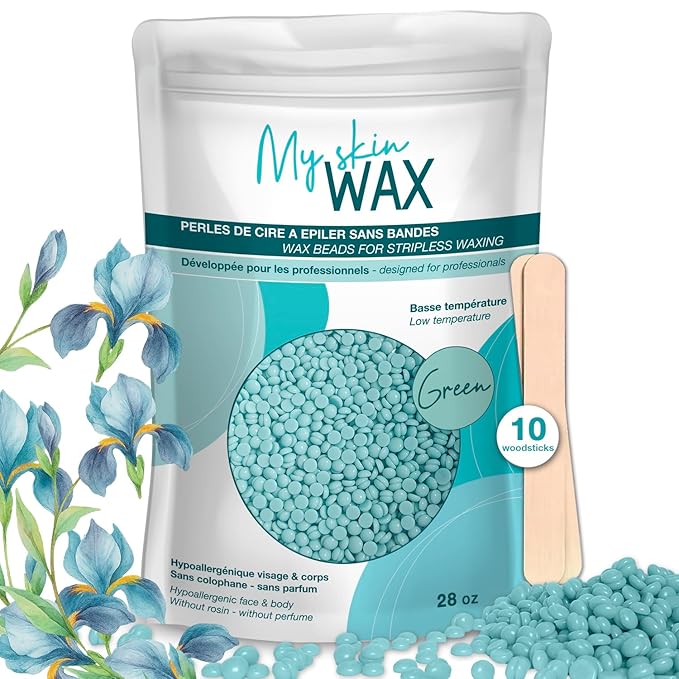 Hard Wax Beads for Hair Removal, Maxi Pack 1.75 lb, Hypoallergenic & Rosin-Free Stripless Wax for Sensitive Skin, Coarse Hair, Bikini Brazilian, Face, Underarms, Legs, Chest, Green