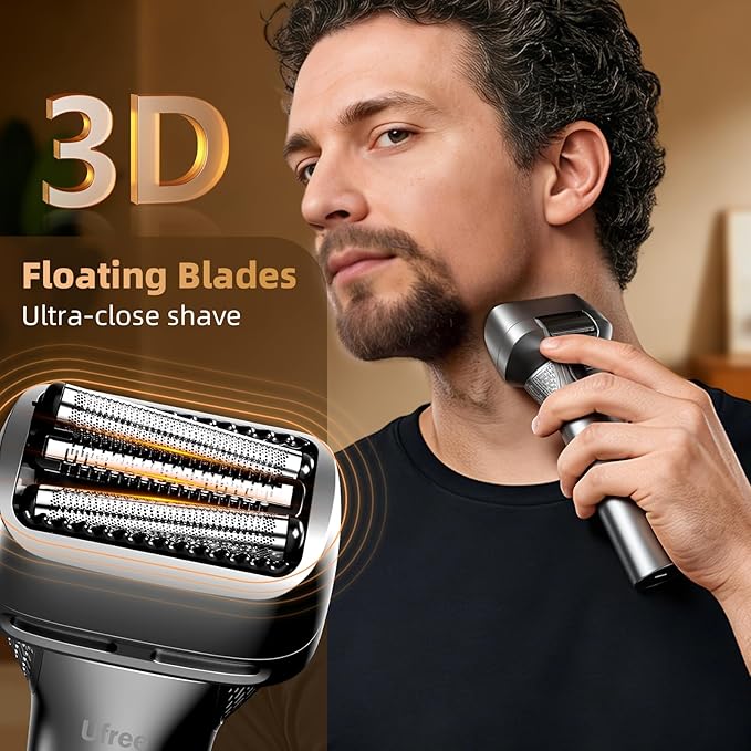 Ufree Foil Shaver with Pop-Up Trimmer, 8,500 RPM Electric Razor for Men, Wet & Dry Electric Shaver with 2 Speed Modes, LED Display, Rechargeable Cordless, IPX7 Waterproof, Silver