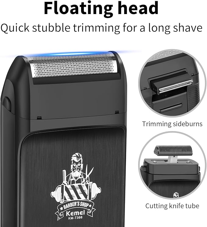 KEMEI KM-T366 Electric Foil Shaver for Men, Cordless Beard Trimmer with Pop-up Trimmer, Rechargeable Mens Razors for Shaving & Bald Head