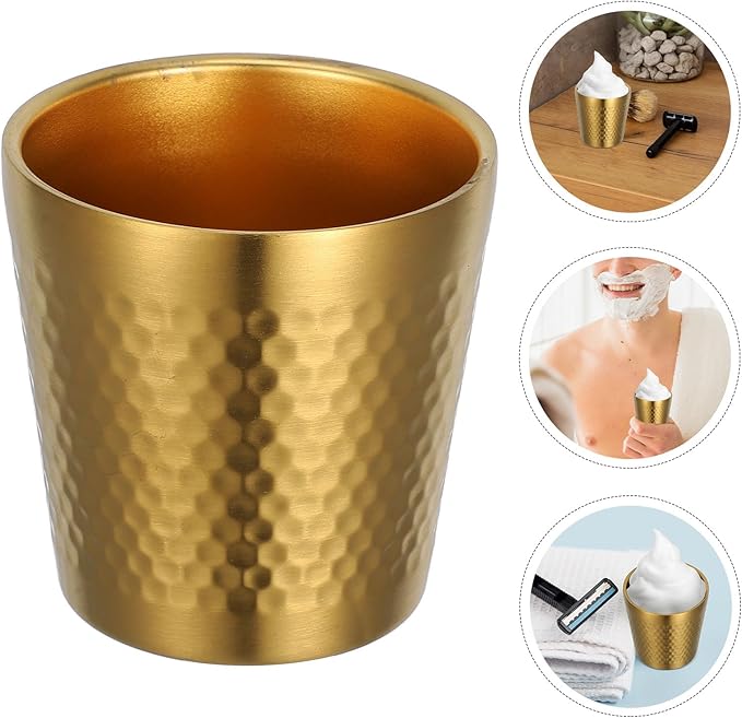 Stainless Steel Shaving Soap Bowl for Men 175ml Hammered Gold Shave Cup Sturdy Reusable Shaving Tool Suitable for Daily Grooming