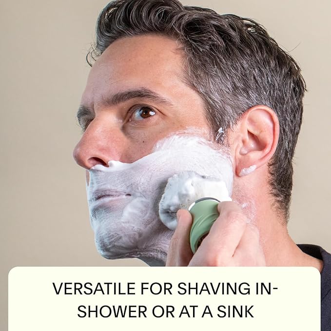 Leaf Shave | Leaf Grooming Brush, Metal and Silicone Handle with Measuring Cup for Use with Soap and Bowl Sets, Compatible with Soap Bar and Accessories - Sage