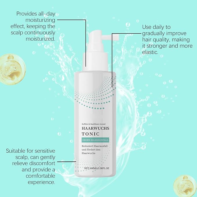 100ml Rosemary Hair Growth Tonic Spray - Anti Hair Loss Treatment with Caffeine & Basil Extract - Scalp Moisturizer for Dry & Sensitive Scalp - Promotes Thicker, Fuller & Healthier Hair