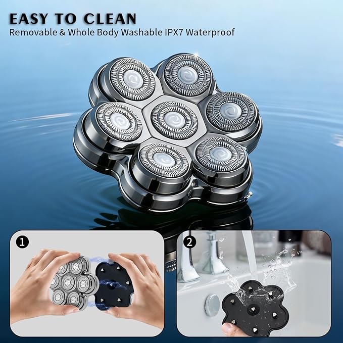 Universal Head Shaver Replacement Heads Magnetic 7 Blades Head Shavers Replacement Blades Compatible with Freebird Shaver & Other Brands (hmsilver7)