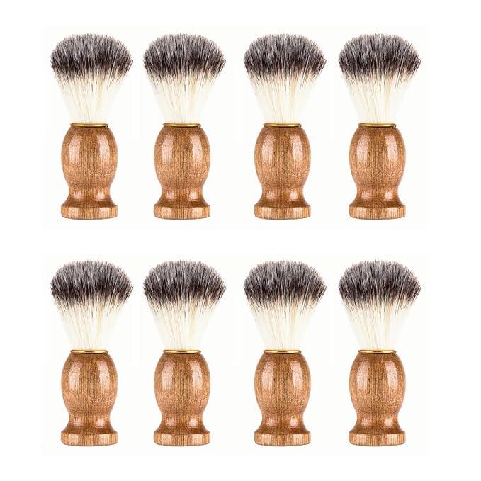 8 Pcs Shaving Brushes for Men with Wooden Handle - Soft Nylon Hair Shave Tools for Professional Barber Salon & Home Use
