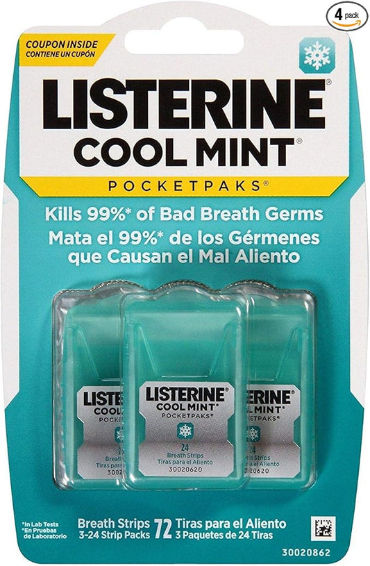 Listerine Cool Mint Pocketpacks Breath Strips 288 Ct. (Pack of 4)