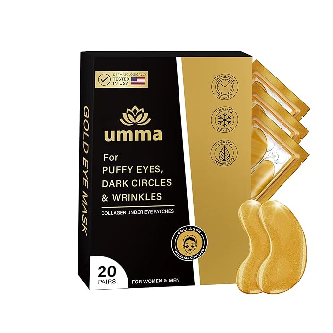 umma Gold Eye Mask – Collagen Under Eye Patches for Puffy Eyes, Dark Circles & Wrinkles – 20 Pairs (For Women & Men)