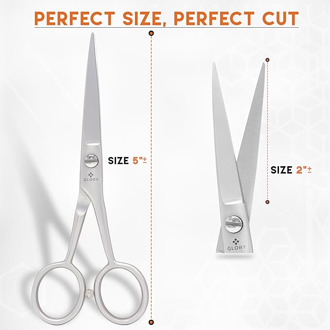 GLORY 5 Inch Professional Beard and Mustache Scissors, Premium Stainless Steel Facial Hair Trimming Scissors - Sharp Serrated Edge Grooming Shears for Men, Precision Mustache & Beard Trimming Scissor