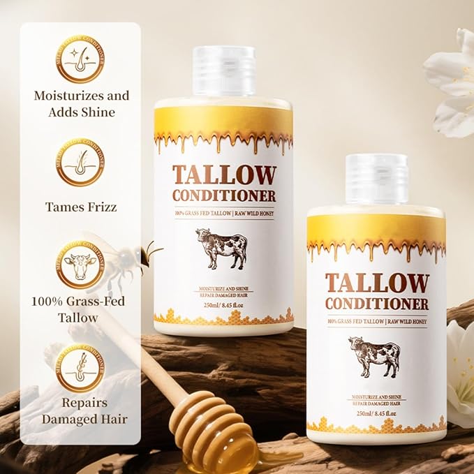 Tallow Shampoo and Conditioner Set, Natural Tallow Hair Care Kit for All Hair Types, Deeply Cleanse & Moisturize Control Oil Smooth Frizz Strengthen Hair, Add Shine & Softness, Nourish Scalp & Hair