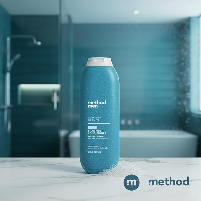 Method Men 2-in-1 Shampoo and Conditioner, Glacier + Granite - Cleans and Conditions, Crisp Arctic Scent - Sulfate-Free, Paraben-Free, Dye-Free - 14 oz, Pack of 3