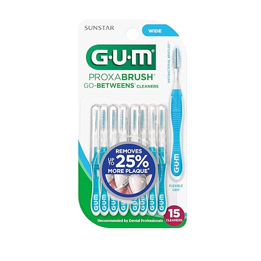 GUM Proxabrush Go-Betweens - Wide - Interdental Brushes - Soft Bristled Dental Picks for Plaque Removal Health - Safe for Braces & Dental Devices, 15 Count