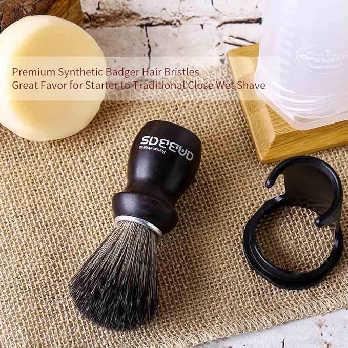Anbbas Shaving Brush and Holder with Travel Case, Synthetic Badger Hair Ebony Handle Brush 3in1 Kit for Men