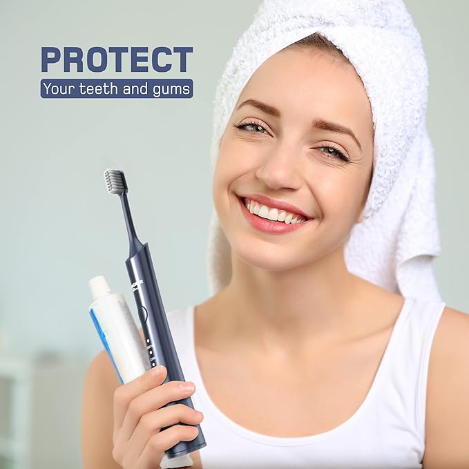 Wagner Stern ultrasonic whitening Electric Toothbrush with 8 Charcoal Black Brush Heads. for Fresh Breath & Healthy Smile. (Charcoal)