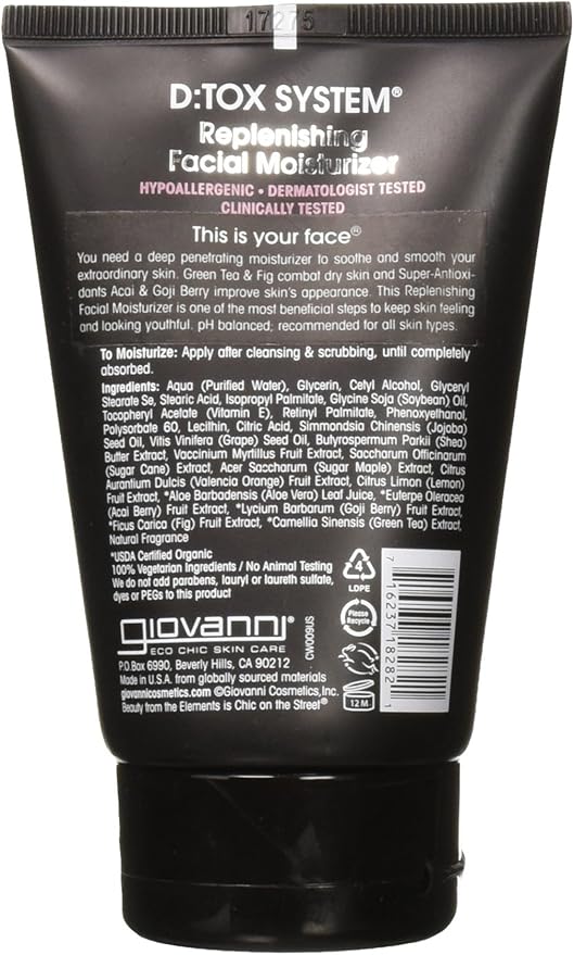 GIOVANNI D:tox System Replenishing Facial Moisturize - Face Moisturizer, Contains Super Antioxidants Acai & Goji Berry, Helps to Prevent Dryness, Hydrating for Healthier, Dermatologist Tested - 4 oz