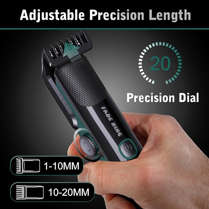 FADEKING Beard Trimmer for Men, Professional Hair Trimmer, Waterproof Electric Beard Trimmer Razor for Nose, Body, Face & Mustache, Cordless Hair Clippers, Grooming Gifts for Men (Green)
