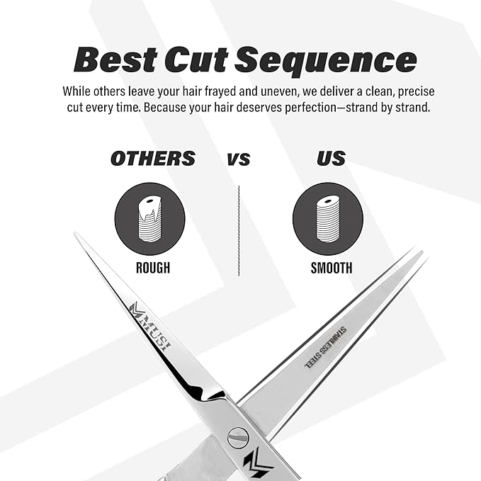 MUSI Hair Scissors 6.5" – 420 Japanese Stainless Steel Standard Hair Cutting Scissors – Premium Barber Shears for Professional Haircut – Silver Sharp Shears with Hair and Beard Comb