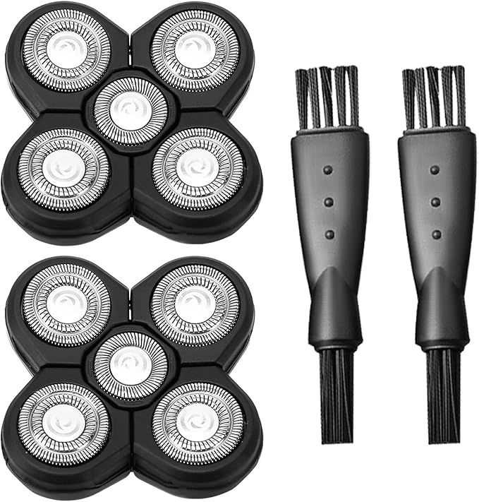 2Pcs Shaver Replacement Blades Head Shaver, Universal 5 Blades Shaver Replacement Heads for Electric Razor Shaver Head, 2 Cleaning Brush