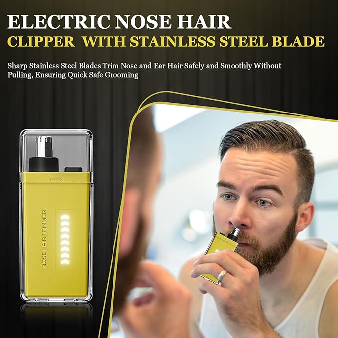 Nose Hair Trimmer for Men Women - Electric Nose Hair Clipper with Replaceable Stainless Steel Blade, Powerful Motor, Wet/Dry Use, Portable USB Rechargeable Design | Yellow