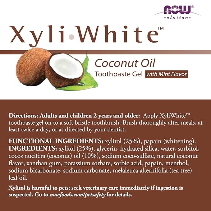 NOW Solutions, Xyliwhite™ Toothpaste Gel, Coconut Oil, Cleanses and Whitens, Cool Coconut-Mint Taste, 6.4-Ounce (Pack of 2)